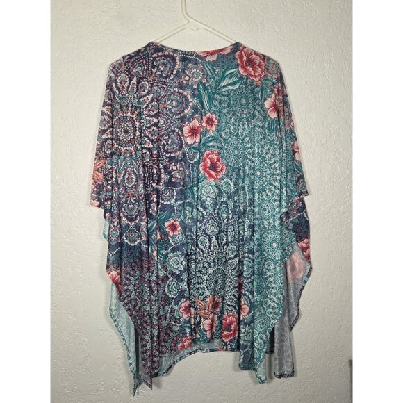 Catherines Blouse Size 0X Mesh Lined Floral Short Sleeve - Picture 5 of 6